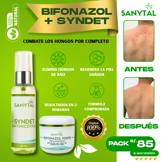 PACK ELIMINA LA TIÑA: BIFONAZOL FORTE 3 EN 1 + JABON ANTIMICOTICO (SYNDET) - B02