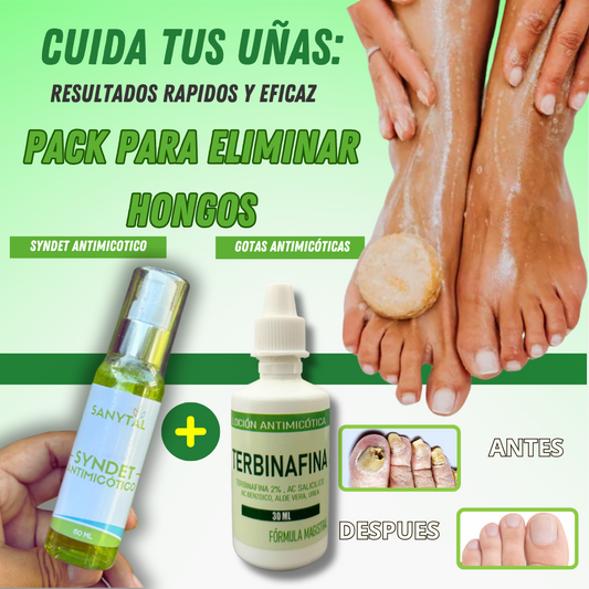 PACK ANTIMICOTICO (GOTAS DE TERBINAFINA + JABON ANTIMICOTICO (SYNDET) (ELIMINA HONGOS EN LAS UÑAS Y PIE DE ATLETA)- S023