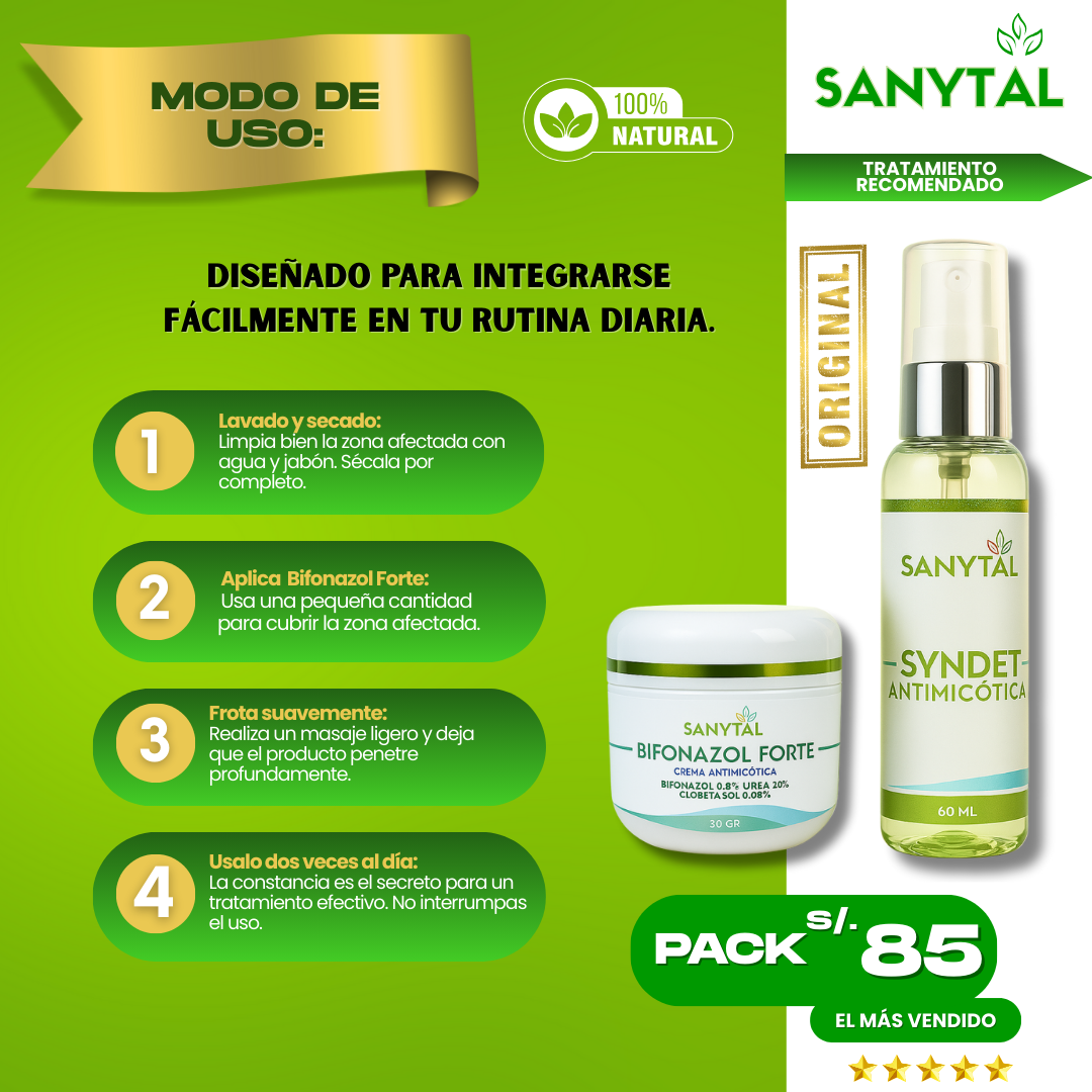 PACK ELIMINA LA TIÑA: BIFONAZOL FORTE 3 EN 1 + JABON ANTIMICOTICO (SYNDET) - B02