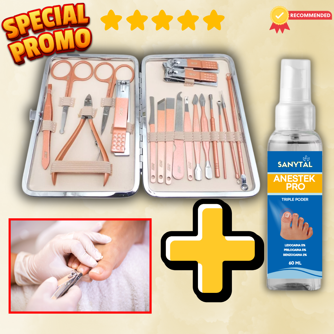 PACK PARA UÑEROS SIN DOLOR - (SPRAY ANESTÉSICO ANESTEK PRO + HERRAMIENTAS PODOLOGICAS) S028